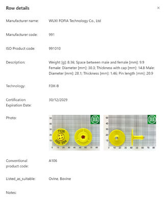 Marca de ouvido RFID leve com mecanismo de fixação forte Minimizando o desconforto do animal enquanto garante a colocação segura