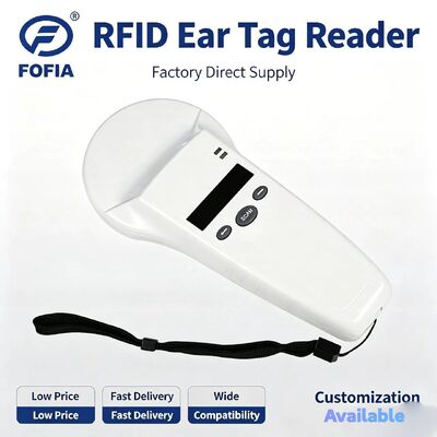 FOFIA Leitor portátil RFID de plástico durável com tela OLED 128x32 /USB para uso de animais de estimação e fazendas / ranchos de longa distância