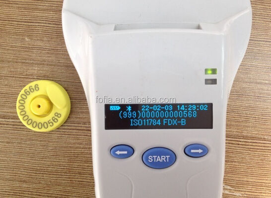 FOFIA Leitor portátil RFID de plástico durável com tela OLED 128x32 /USB para uso de animais de estimação e fazendas / ranchos de longa distância