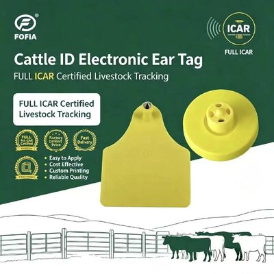 FOFIA Full ICAR LF Durable Waterproof RFID TPU Yellow Animal Ear Tags ET908+T905 EM4305 Chips 5 anos de garantia Bovine 14,5 mm