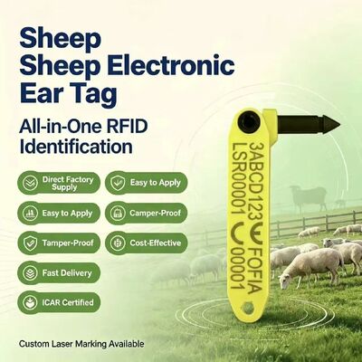 Fofia durável resistente integrado anti-derramamento eletrônico codificado a laser t969 ovelha amarela rfid etiqueta de orelha material tpu animal