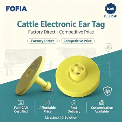 Novo icar completo à prova d' água rfid tpu amarelo animal etiquetas de orelha 14.5mm em4305 chips 5 anos de garantia fofia uso agrícola
