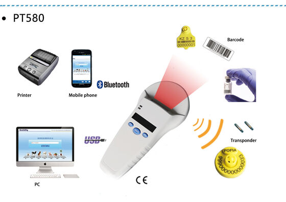 Leitor RFID Portátil Durável FOFIA Branco com Tela OLED 128x32 USB Protocolo ISO11784/5 para Uso em Fazendas/Rancho com Animais de Plástico de Longo Alcance