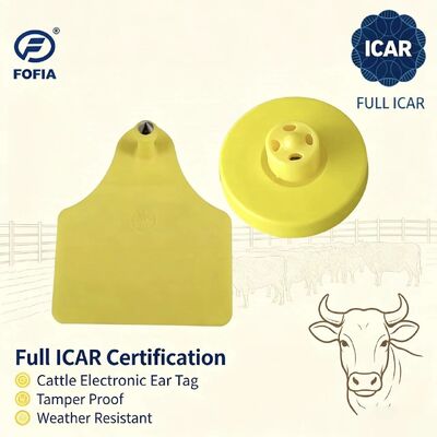 FOFIA Novo Full ICAR Durável RFID resistente à água TPU Yellow Ear Tags LF ET908+T905 Farm Chips Garantia de 5 anos Bovine 14,5mm