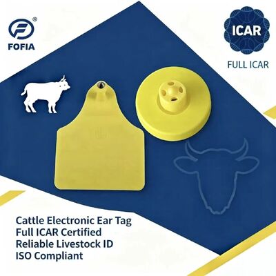 FOFIA Nova Etiqueta de Orelha RFID TPU Amarela Durável e à Prova d'Água ICAR ET908+T905 Chips para Fazenda Garantia de 5 Anos para Gado 14.5mm