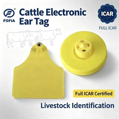 Nova FOFIA Full ICAR LF resistente à água RFID TPU amarelo de vaca de porco de ovelha etiquetas ET908 + T905 EM4305 chips 5 anos de garantia 14,5 mm