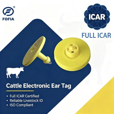 Novas Etiquetas de Orelha de Animal ICAR ET908+T901 à Prova d'Água RFID LF TPU Amarelo 14.5mm para Gado com Garantia de 5 Anos
