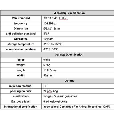 Etiqueta de orelha de injeção para animais de estimação Fofia RFID 134.2kHz de material PP à prova d'água, nova venda quente, uso em fazenda, microchip de identificação de cachorro, 1,5 ano