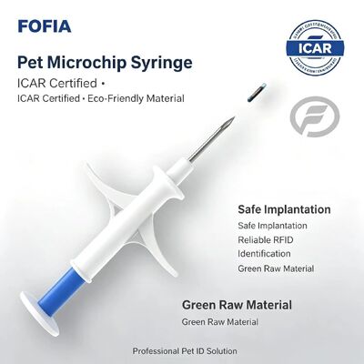 FOFIA ZS007 ICAR Certificado 134.2kHz RFID Microchip Animal FDX/EM4305 IP67 Impermeável Branco PP 1.4x8mm Cão Gato Coelho Bode Novo