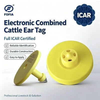 Etiqueta de orelha de vaca RFID TPU amarela Fofia ICAR Certified ET908 à prova d'água nova com garantia de 1,5 ano para rastreamento de animais para porcos e ovelhas