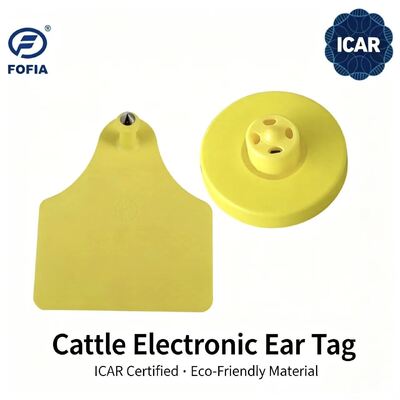 Novas Etiquetas de Orelha de Gado FOFIA ICAR LF Duráveis à Prova d'Água RFID TPU Amarelo ET908+T905 Chips EM4305 Garantia de 5 Anos 14.5mm