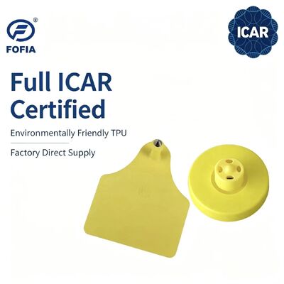FOFIA Novo Full ICAR Durável RFID à prova d'água LF TPU Yellow Ear Tags ET908+T905 EM4305 Chips Garantia de 5 anos Bovine 14,5mm