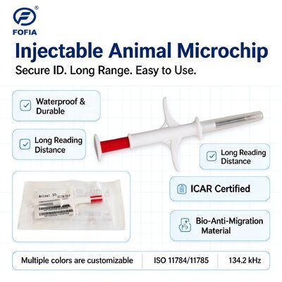 Microchip Fofia RFID Injetável para Animais 134,2 kHz ISO 11784 11785 à Prova d'Água 2,12 x 12 mm Identificação de Animais de Estimação