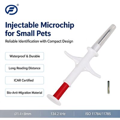 Microchip Animal Injetável RFID 134,2 kHz FDX EM4305 1,4 x 8 mm IP67 Etiqueta de Identificação de Animal de Estimação Certificada ICAR à Prova d'Água