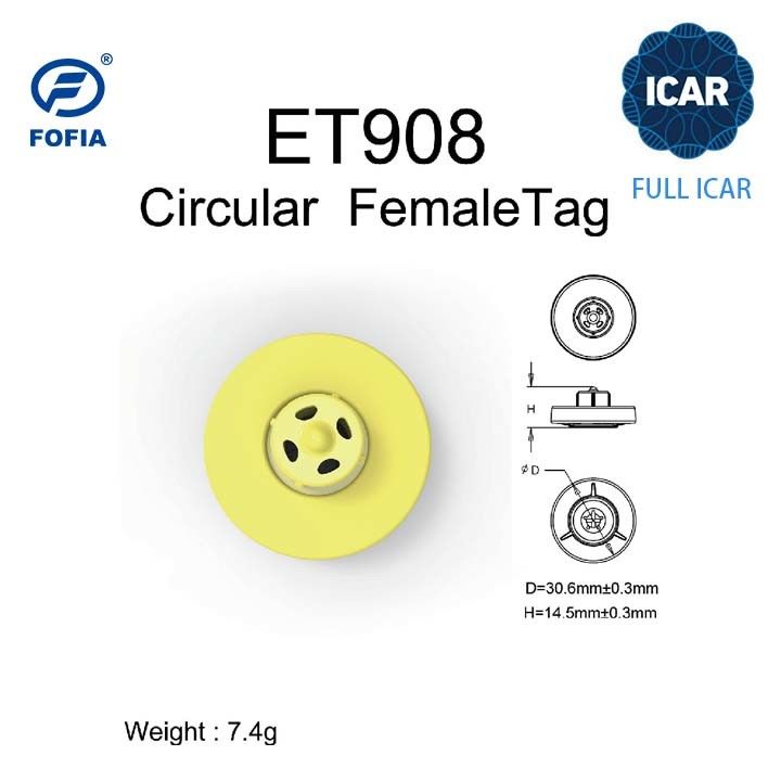 Nova Fofia Full ICAR ET908 Bovine RFID LF Ear Tag TPU Material 350N Tensão 5 anos de garantia ISO11784/5 Conformidade Uso na fazenda