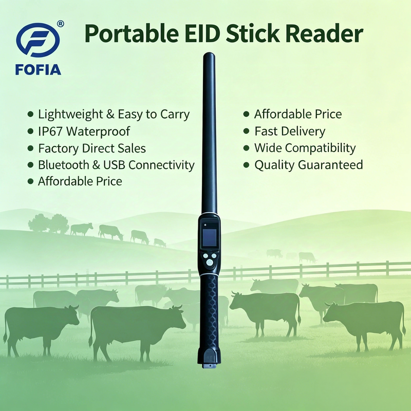 RFID Stick Reader com tela OLED 3 botões de interface do usuário e built-in Buzzer para operação fácil no gerenciamento de gado
