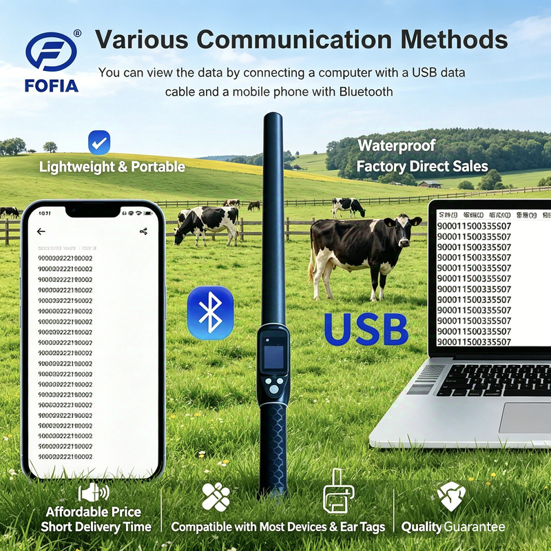 Compatível RFID Stick Reader suportando ISO11784 85 FDX B HDX e ID64 tags com Bluetooth 5 e Waterproof Housing
