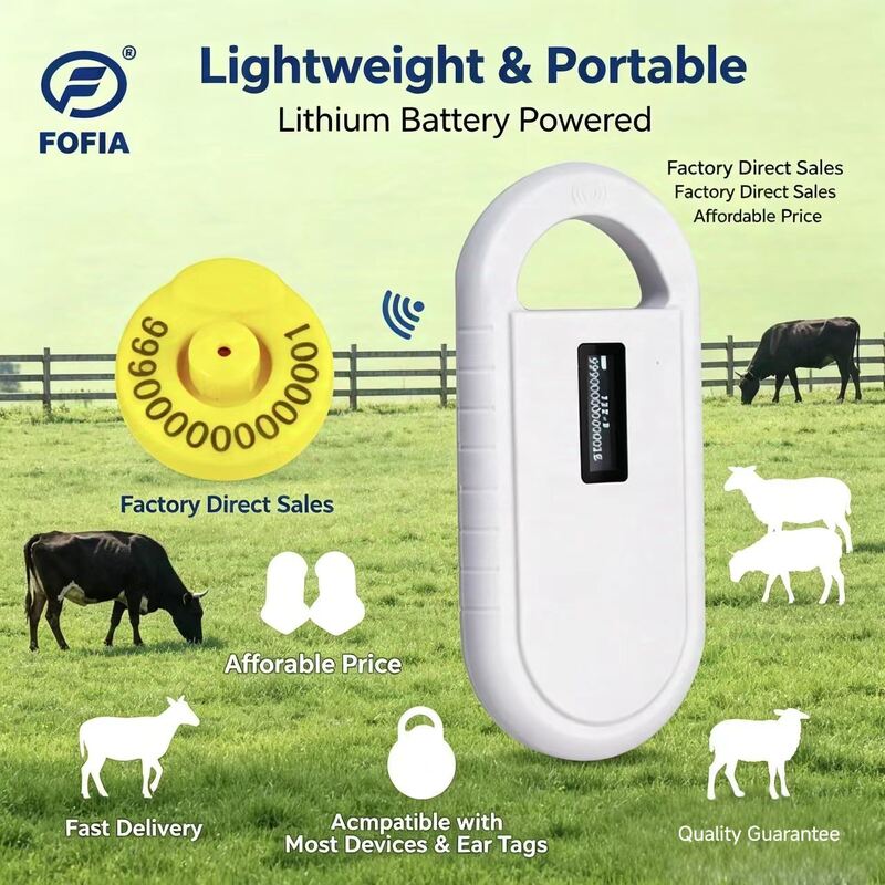 Scanner de microchip animal com suporte a microchip e leitura de dados de temperatura compatível com chips de temperatura da série HT001