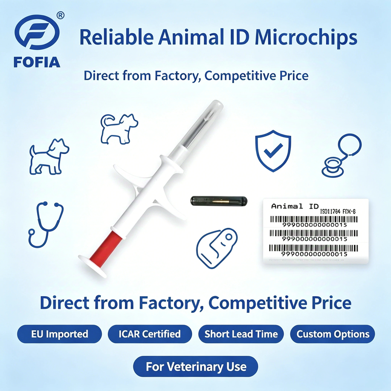 Microchip de identificação de seringa esterilizada certificada ICAR com padrão ISO11784/5 FDX-B e esterilização a gás EO para animais