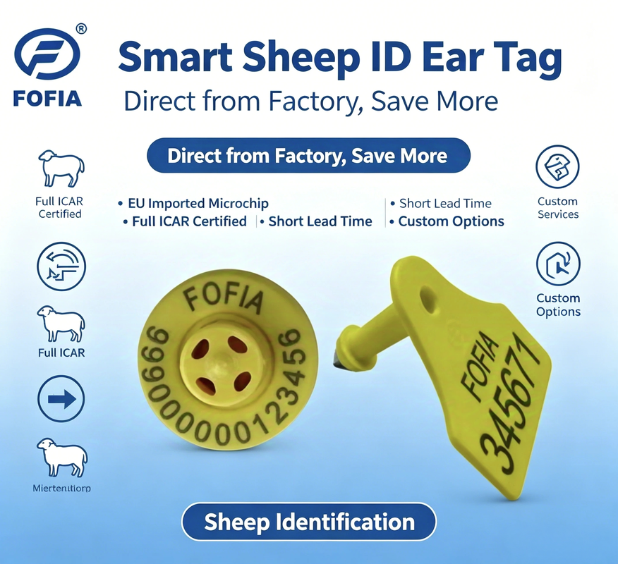 Etiqueta auricular eletrônica TPU certificada pela ICAR para gado com tensão 350N e rastreamento RFID