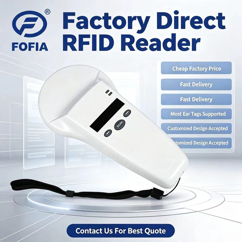 Leitor de mão RFID à prova d'água com tela OLED 128x32 USB para plástico Solução de longo alcance para animais de estimação e uso em fazendas e ranchos 125khz