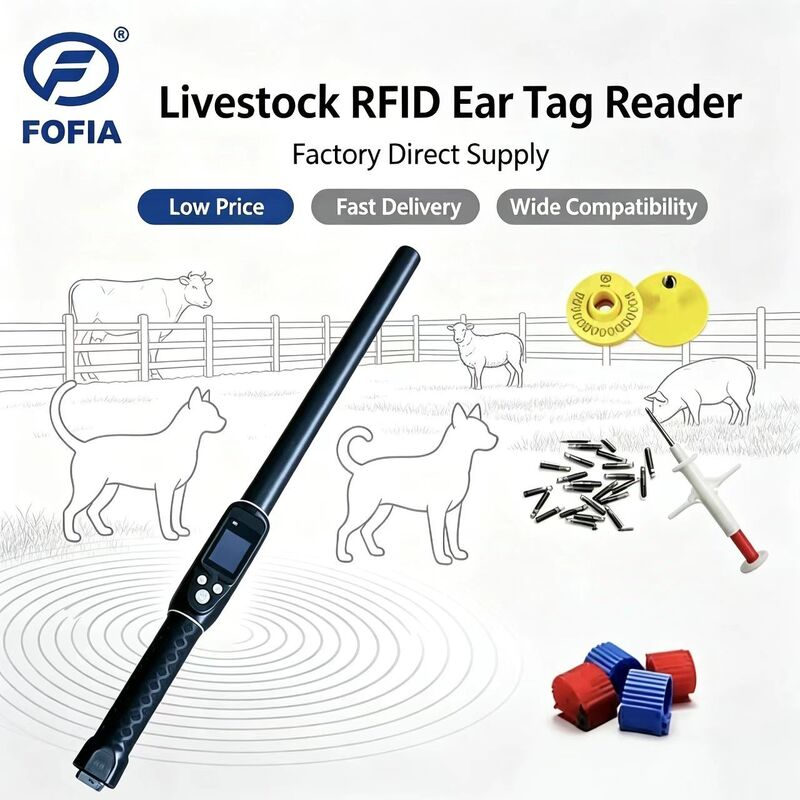 Duração resistente à água de longo alcance 134,2 kHz RFID Ear Tag Reader ISO11784/5 Protocolo 30-100cm Distância de leitura PVC