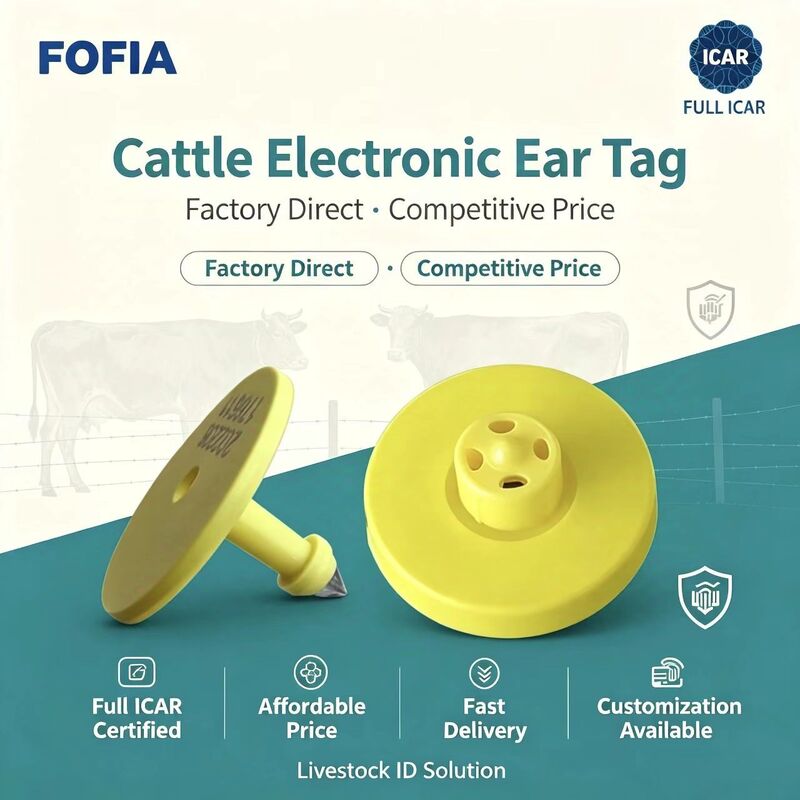Novo icar completo à prova d' água rfid tpu amarelo animal etiquetas de orelha 14.5mm em4305 chips 5 anos de garantia fofia uso agrícola