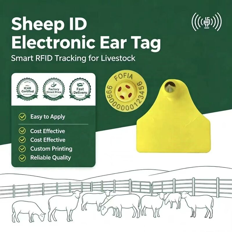 Fofia Combinação à prova d'água Marca de ouvido eletrônica de rastreamento de animais Nova RFID de alta qualidade TPU Laser Coding 3 anos Garantia Cabra