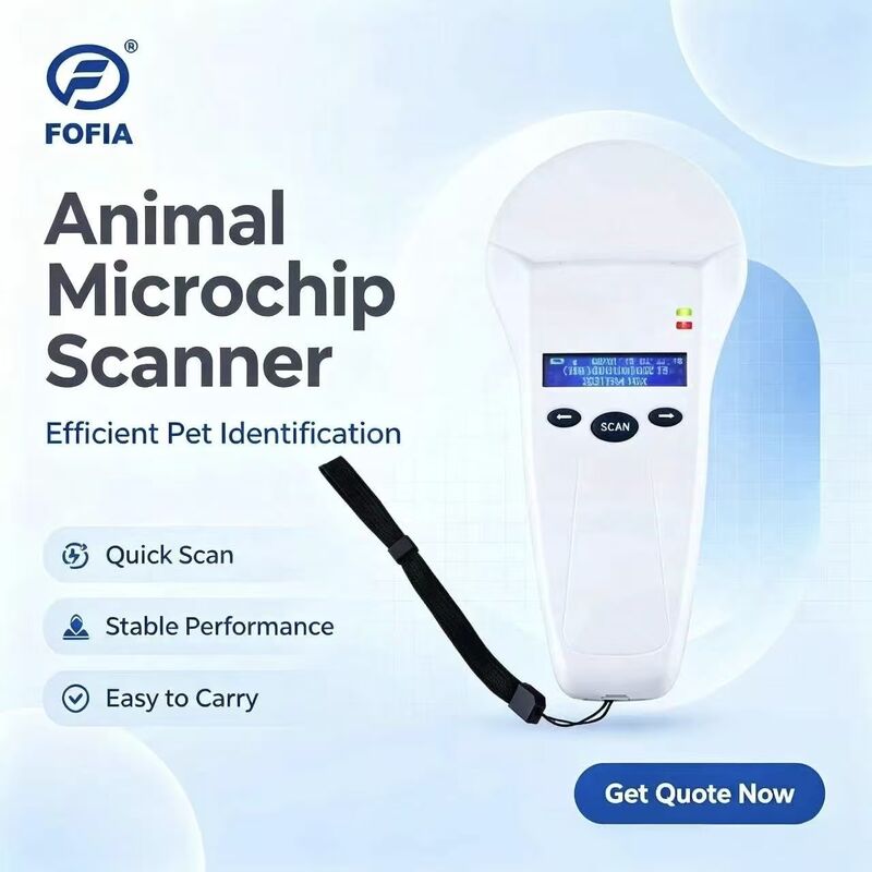 Leitor RFID Portátil Durável FOFIA Branco com Tela OLED 128x32 USB Protocolo ISO11784/5 para Uso em Fazendas/Rancho com Animais de Plástico de Longo Alcance