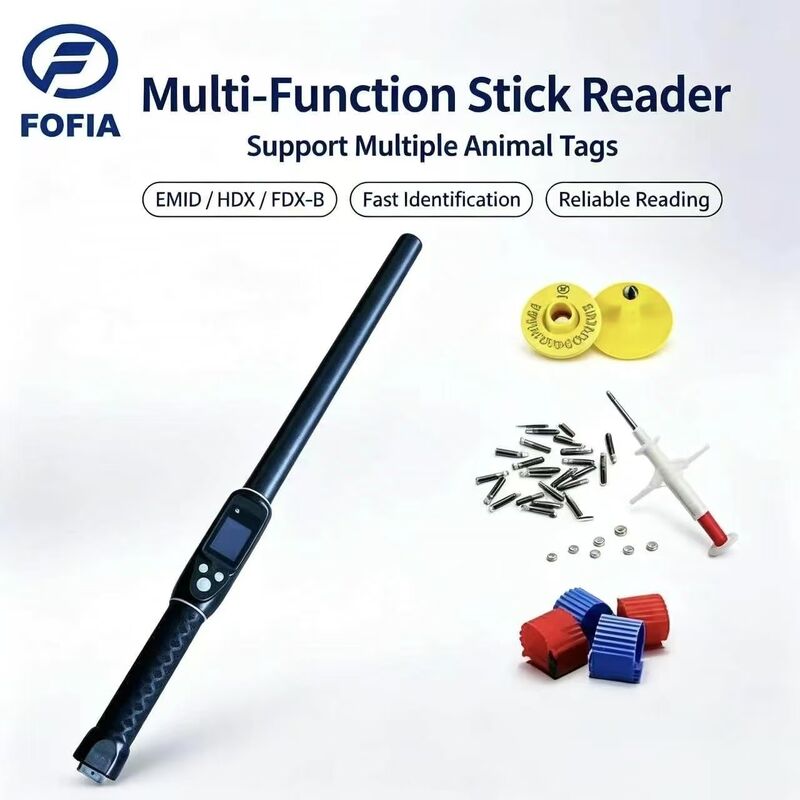 Leitor de Etiqueta de Orelha RFID FOFIA à Prova d'Água de Longo Alcance 134.2kHz Protocolo ISO11784/5 Distância de Leitura 30-100cm Material PVC para Fazenda