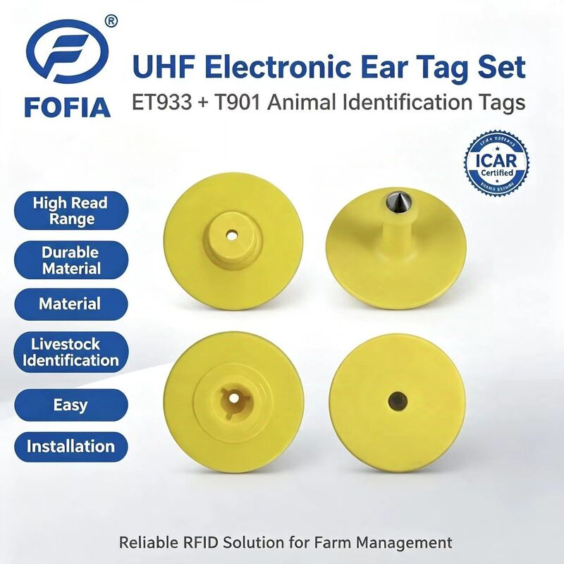 Novas Etiquetas Eletrônicas UHF à Prova d'Água RFID TPU 5.7mm Amarelas para Animais ET933+Chips T901 Garantia de 5 Anos para Uso em Gado Fofia
