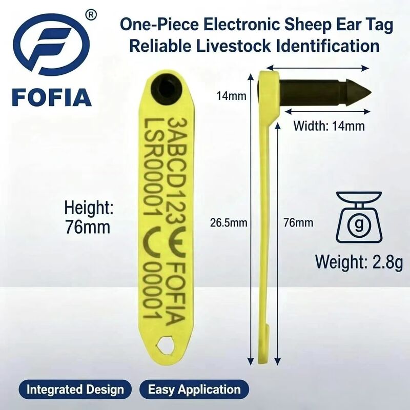 Etiqueta de orelha de ovelha Fofia HDX ET969 Nova TPU Amarela Resistente a Altas Temperaturas Anti-queda Chip RFID Rastreamento Animal 1.5 Ano