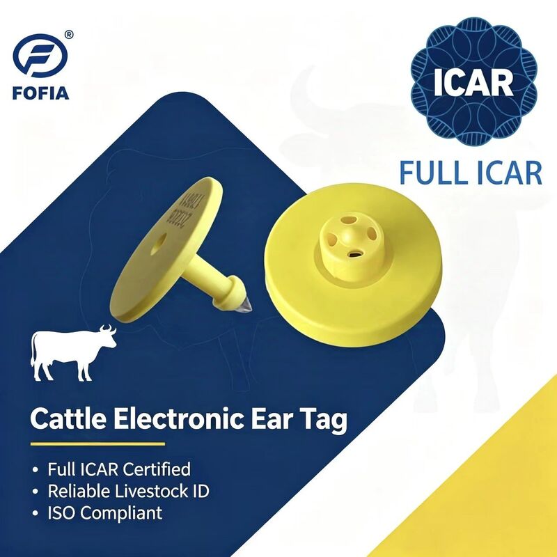Novas Etiquetas de Orelha de Animal ICAR ET908+T901 à Prova d'Água RFID LF TPU Amarelo 14.5mm para Gado com Garantia de 5 Anos
