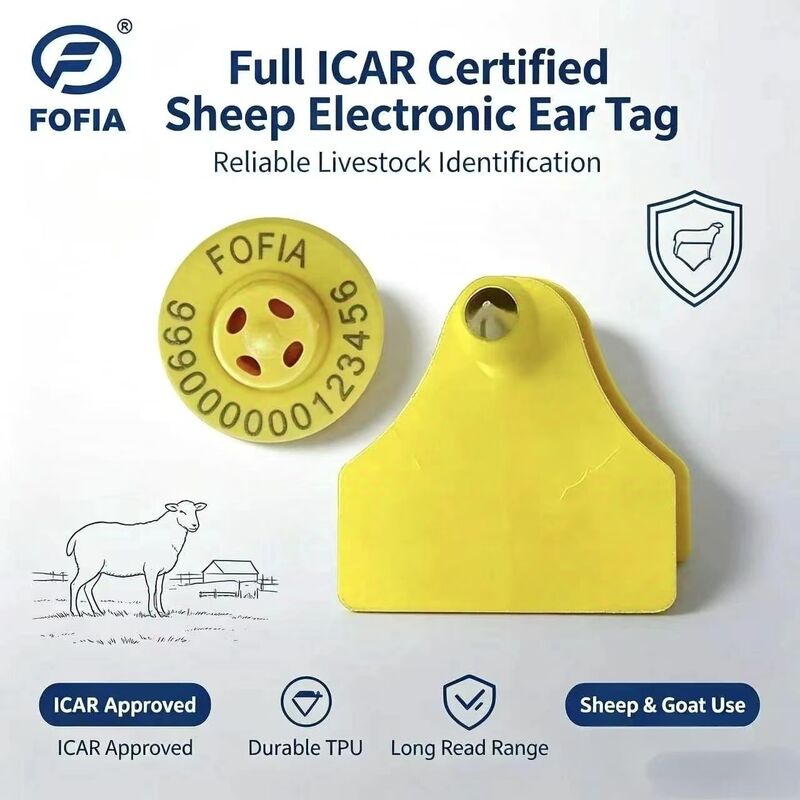 Fofia ET957+T967 Combinação de ovinos Caprinos Bovine Animal Farm Electronic Tracking Ear Tag Novo RFID de alta qualidade TPU Laser Coding 3