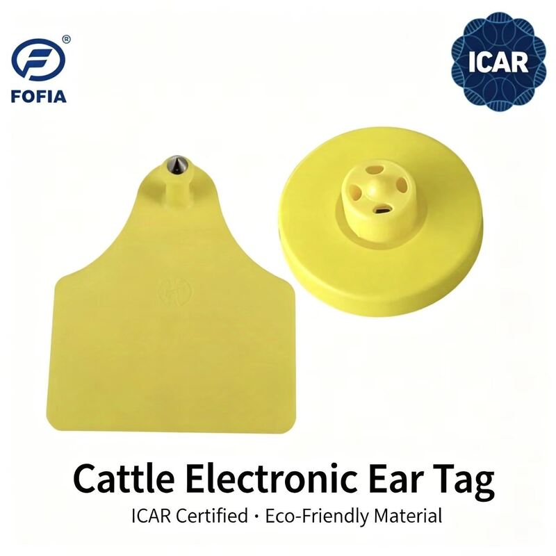 Novas Etiquetas de Orelha de Gado FOFIA ICAR LF Duráveis à Prova d'Água RFID TPU Amarelo ET908+T905 Chips EM4305 Garantia de 5 Anos 14.5mm