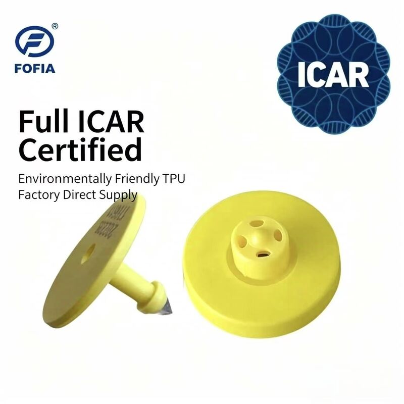 Nova Fofia à prova d'água Full ICAR Certified ET908 Amarelo RFID TPU Cow Ear Tag 1,5 Ano de garantia Laser Coding Animal Tracking Bovine
