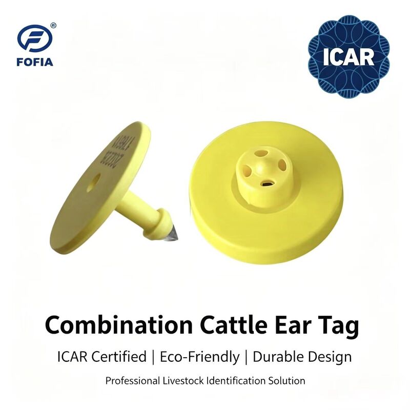 Fofia à prova d'água Full ICAR Certified ET908+T901 New Yellow RFID TPU Cow Ear Tag de alta qualidade Garantia de 1,5 anos Animais de gado
