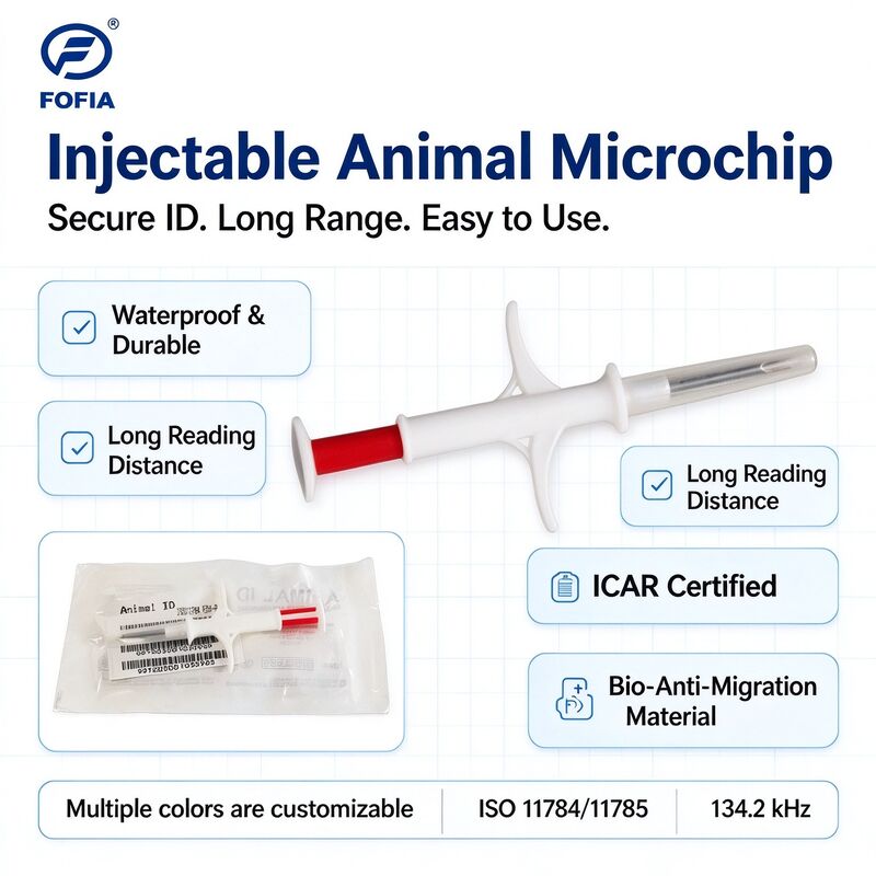 Microchip Fofia RFID Injetável para Animais 134,2 kHz ISO 11784 11785 à Prova d'Água 2,12 x 12 mm Identificação de Animais de Estimação